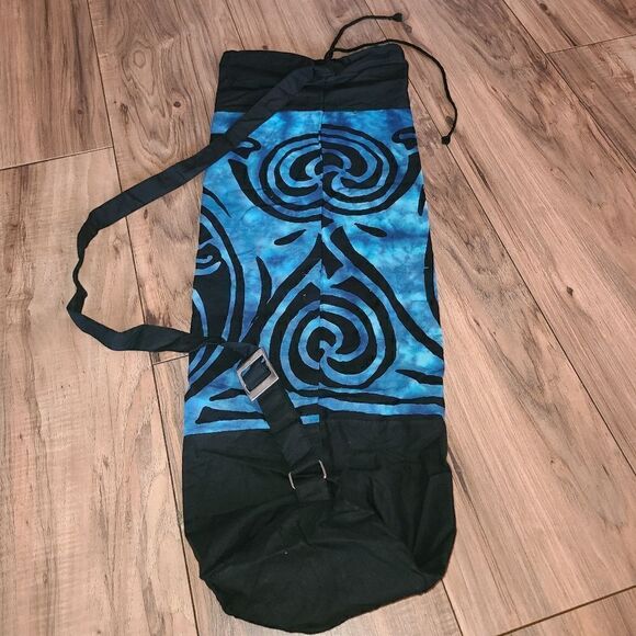 Ancient Circles Draw String Yoga Mat Bag Blue Tie Dye Shoulder Strap - Picture 3 of 5